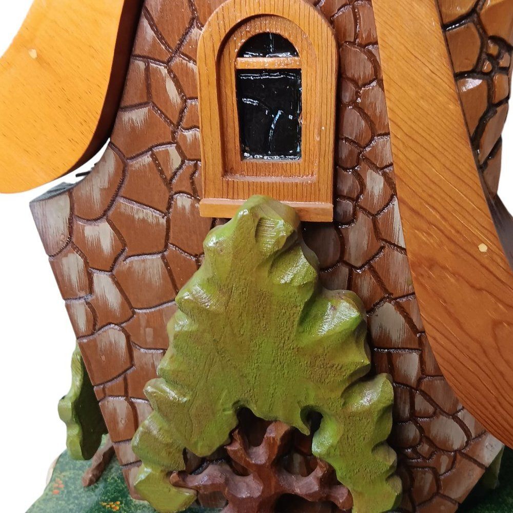 Whimsical Cottage Garden Bird Feeder Wood Carved and Hand Painted Gnome Fairy - Picture 11 of 15